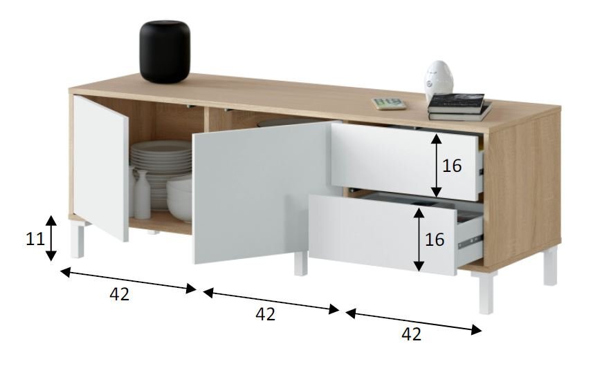 Mueble TV 130x47 cm. Dos puertas y Dos Cajones. BR