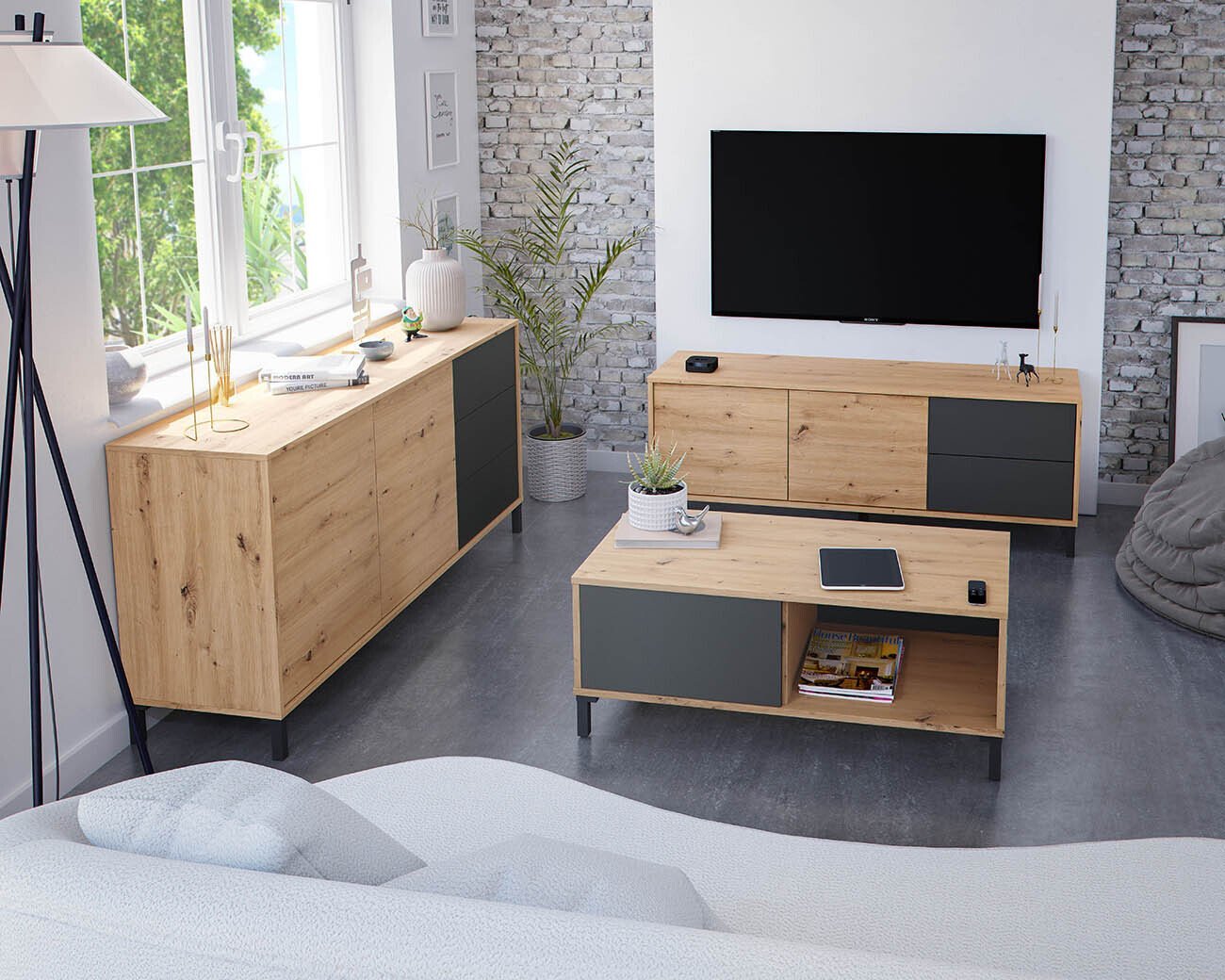 Mueble TV 130x47 cm. Dos puertas y Dos Cajones