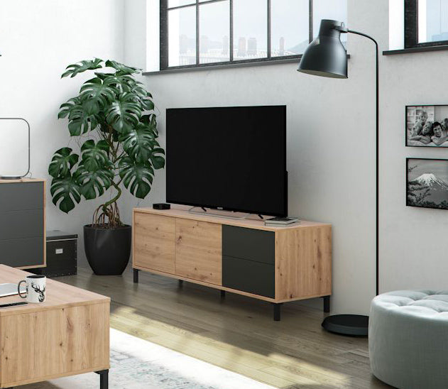 Mueble TV 130x47 cm. Dos puertas y Dos Cajones