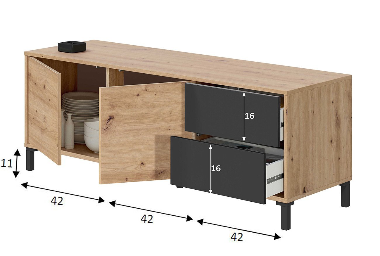 Mueble TV 130x47 cm. Dos puertas y Dos Cajones