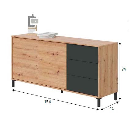 Aparador 154x74cm Dos Puertas y Tres Cajones. Muebles Salon o Comedor