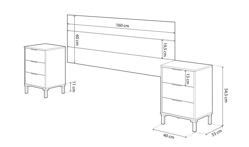 Cabecero de Cama 240x33cm. Cabezal + Dos Mesitas