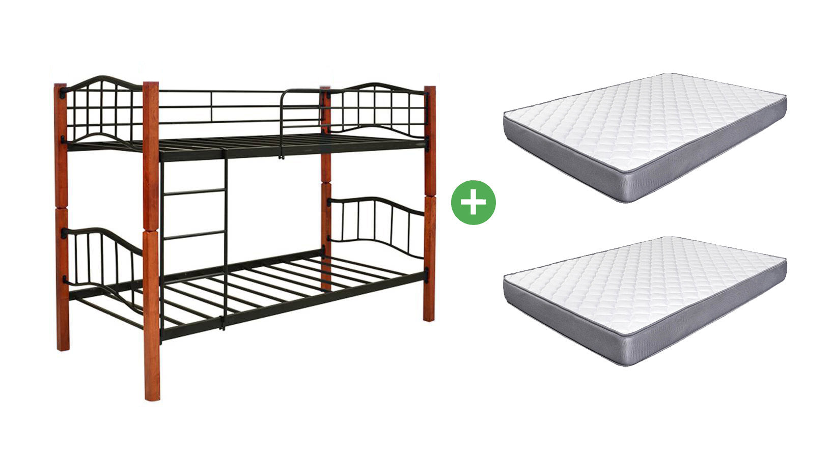 Oferta: Litera Doble Cama de 90x190 cm de Madera y Metal+ 2 Colchones