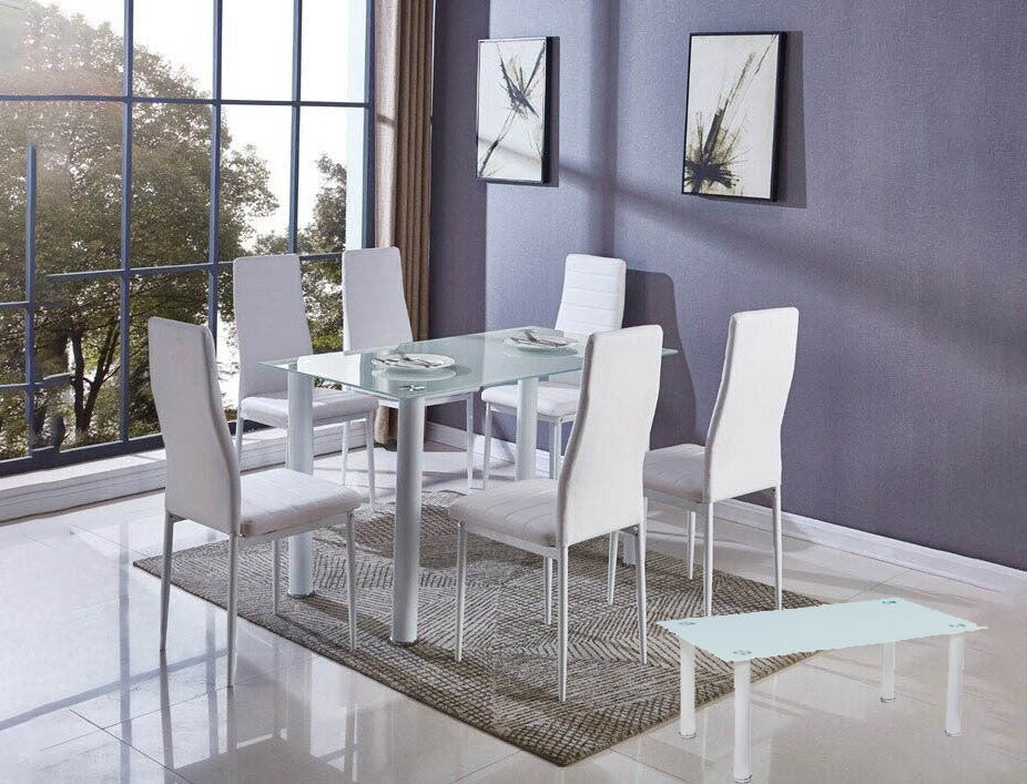 Pack Elegance: Mesa de Cristal Templado + 6 Sillas Polipiel + Mesa de Centro de Cristal Templado