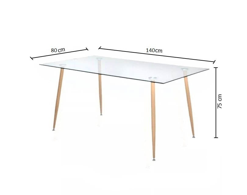 Mesa Cristal Templado Estilo Nordico 140x80 cm. Comedor o Cocina