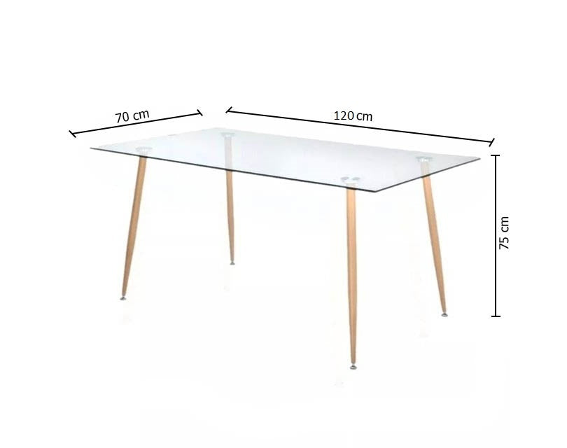 Mesa Cristal Templado Estilo Nordico 120x70 cm. Comedor o Cocina