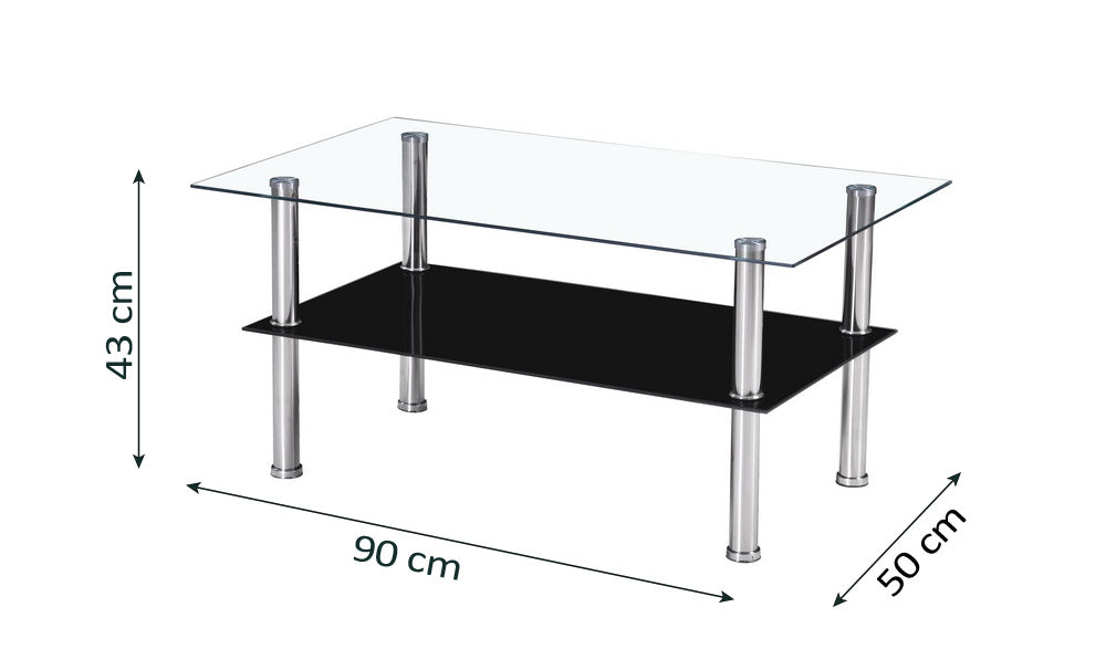 Mesa de Centro de Cristal Templado 90x50cm. 2 Niveles