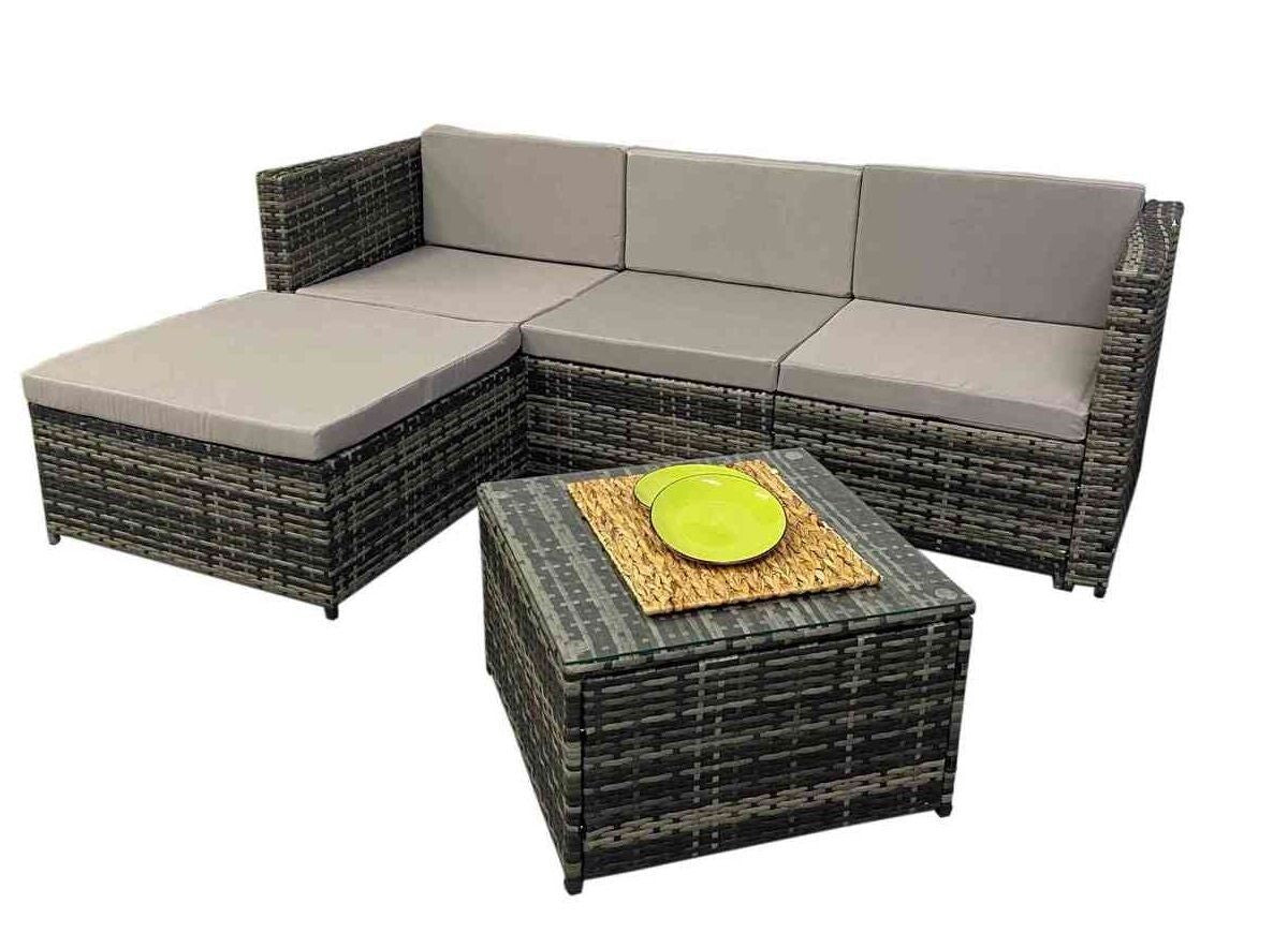 Sofa Chaise Longue de Ratan PE + Mesa. Muebles de Jardin y Terraza