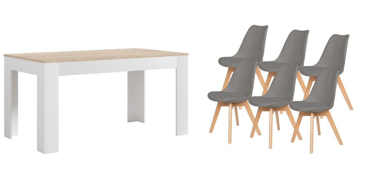 Pack Table de Salle à Manger ou de Cuisine Extensible + 6 Chaises Nordiques