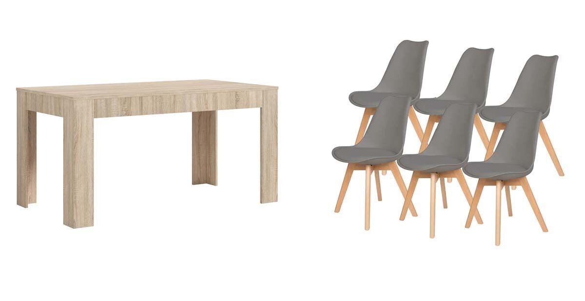 Pack Table de Salle à Manger ou de Cuisine Extensible + 6 Chaises Nordiques