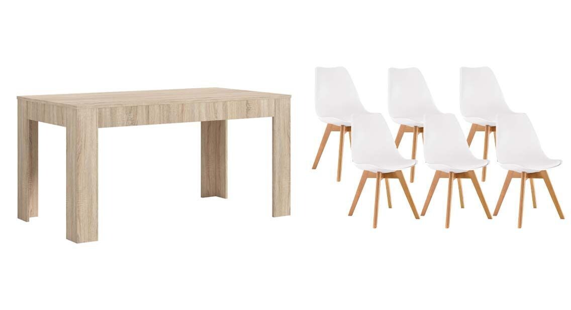 Pack Table de Salle à Manger ou de Cuisine Extensible + 6 Chaises Nordiques