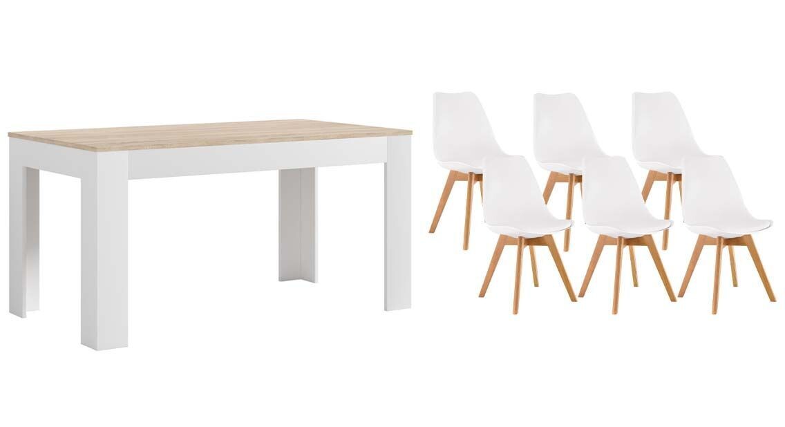 Pack Table de Salle à Manger ou de Cuisine Extensible + 6 Chaises Nordiques