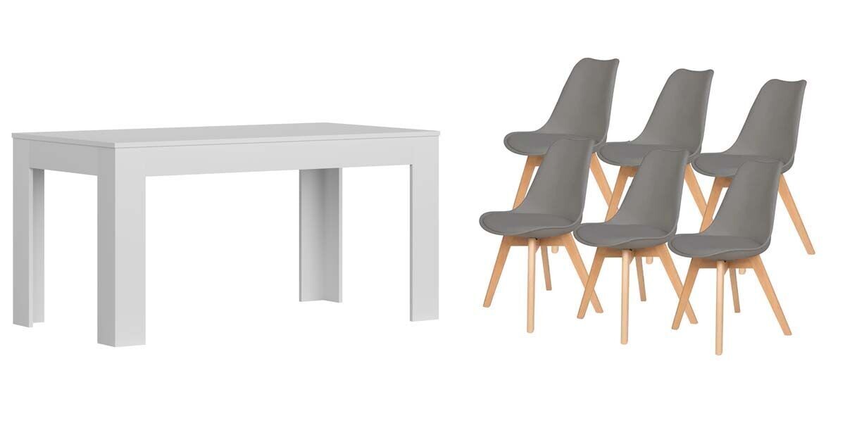 Pack Table de Salle à Manger ou de Cuisine Extensible + 6 Chaises Nordiques