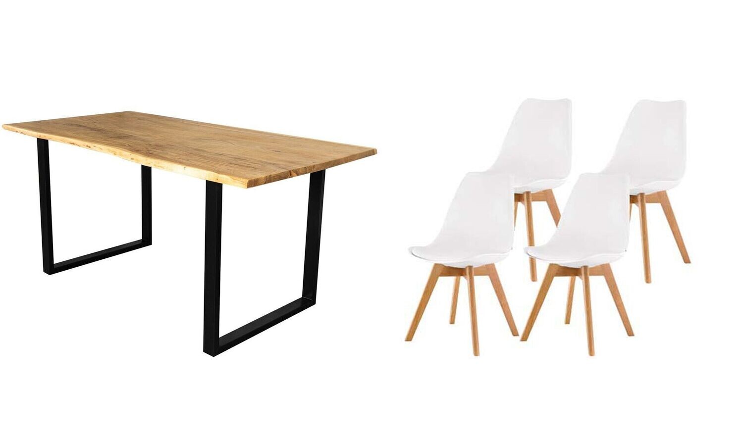 Pack Mesa de Comedor o Cocina Madera Maciza 160cm + Sillas Nordic