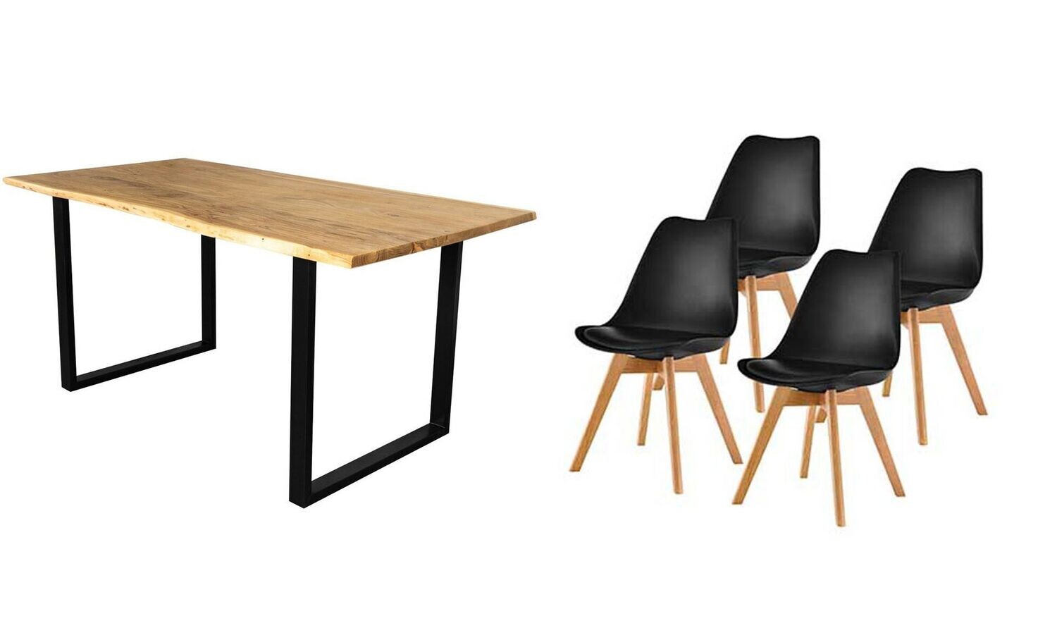 Pack Table à Manger ou Cuisine Bois Massif 200cm + Chaises Nordiques