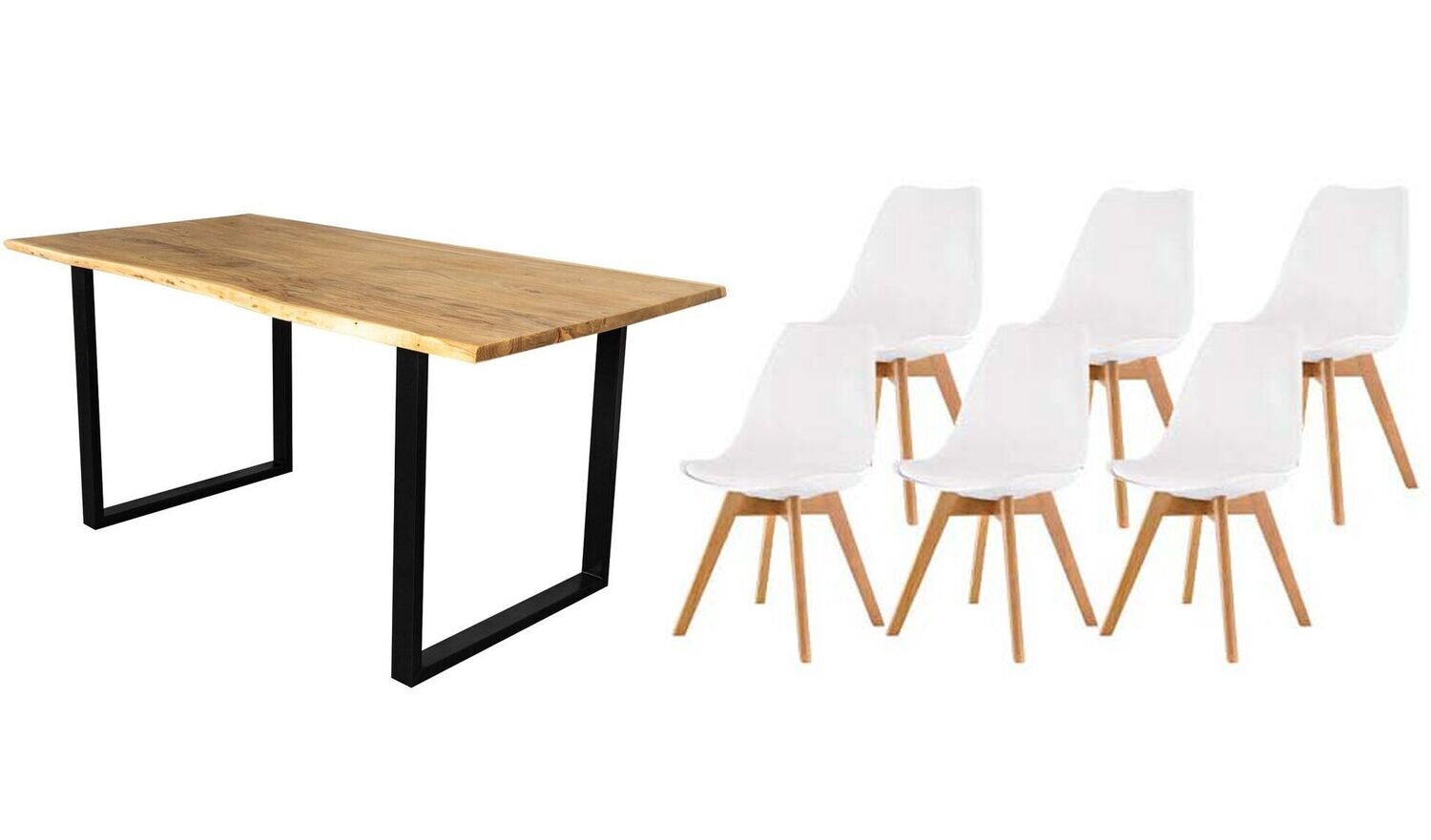 Pack Table à Manger ou Cuisine Bois Massif 200cm + Chaises Nordiques