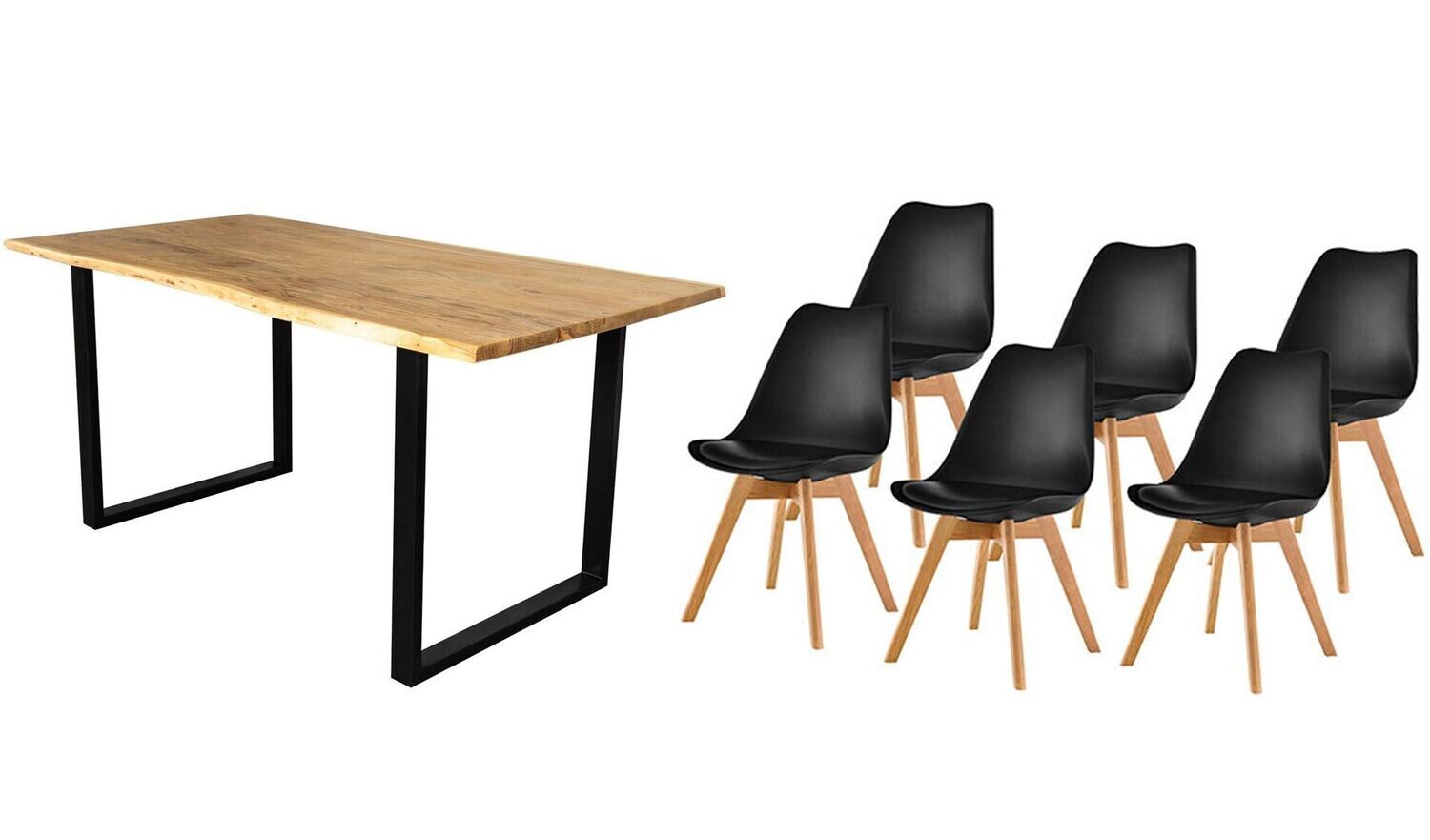 Pack Table à Manger ou Cuisine Bois Massif 200cm + Chaises Nordiques