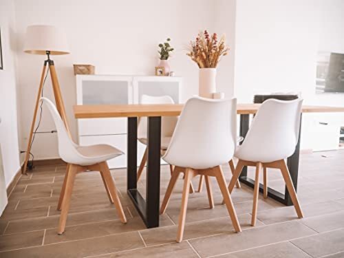 Pack Mesa de Comedor o Cocina Madera Maciza 200cm + Sillas Nordic