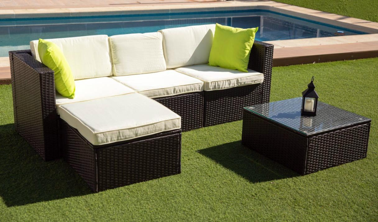 Sofa Chaise Longue de Ratan + Mesa Greca. Muebles de Jardin y Terraza