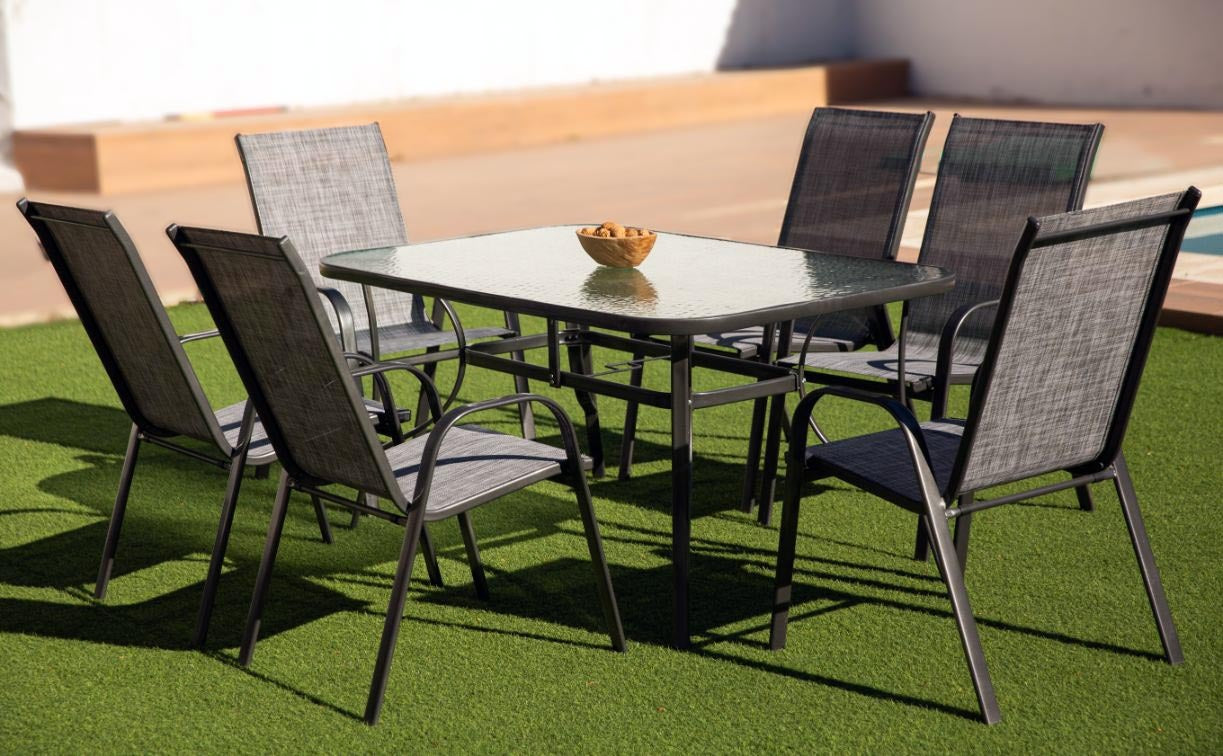 Mesa 150x90 cm + 6 Sillas. Muebles de Jardin y Terraza