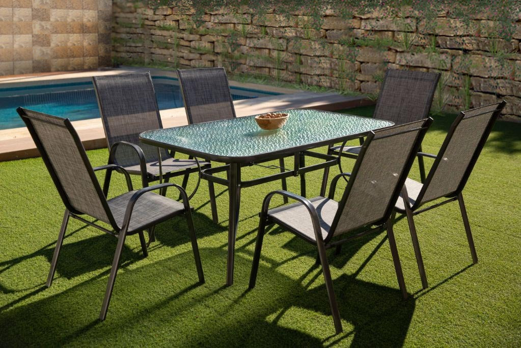 Mesa 150x90 cm + 6 Sillas. Muebles de Jardin y Terraza