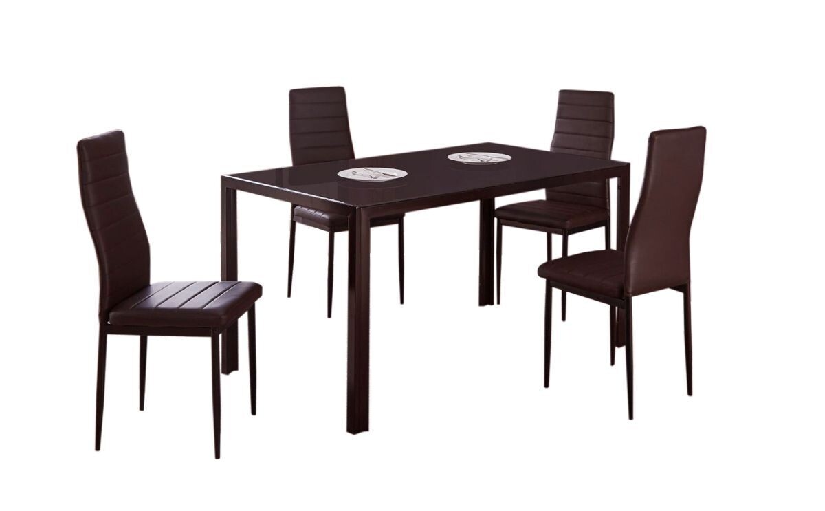 Table en verre trempé DT20 + 4 chaises en similicuir. Salle à manger ou cuisine