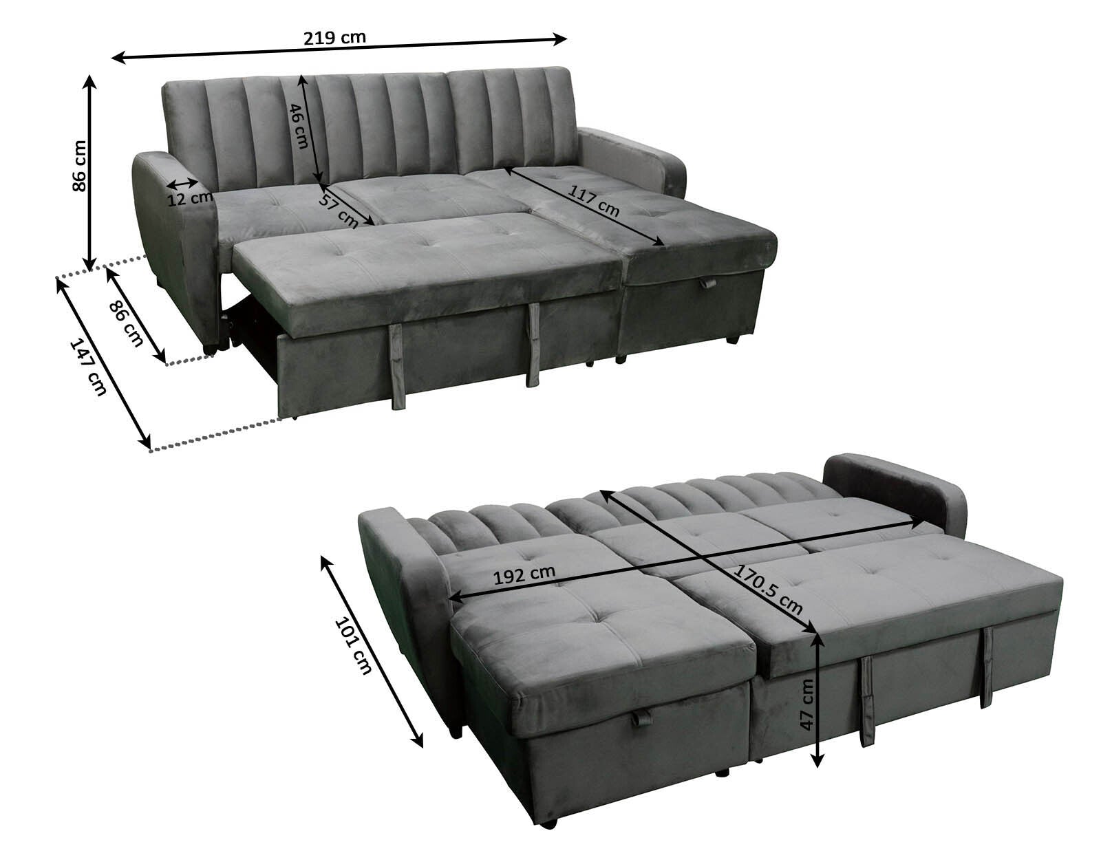 Sofa Cama Chaise Longue Rio 219x147cm